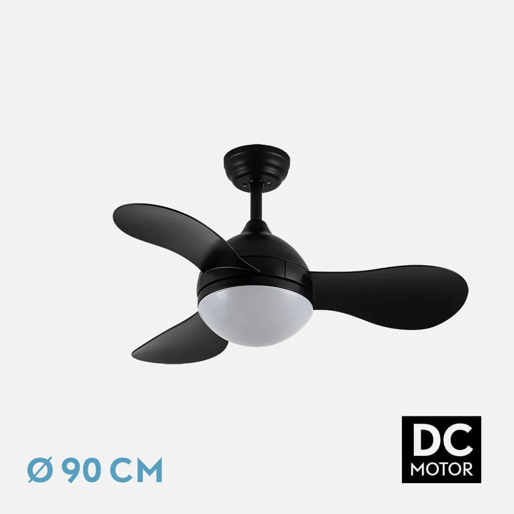 Ventilador de techo DC Solido 24w Negro 3 aspas 91 de diámetro 2640lm 3000-4000-6500k Control Remoto + memoria + temporizador