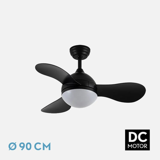 Ventilador de techo DC Solido 24w Negro 3 aspas 91 de diámetro 2640lm 3000-4000-6500k Control Remoto + memoria + temporizador
