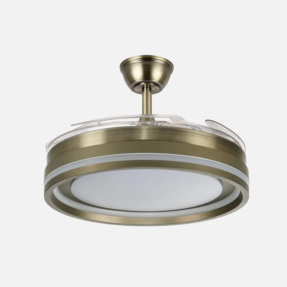 Ventilador de techo retráctil DC Cerrato Cuero 59w 4 aspas Desplegables 107d 6980lm 6 velocidades 3000k,4000k,6000k, Control Remoto + regulación de intensidad + temporizador + memoria