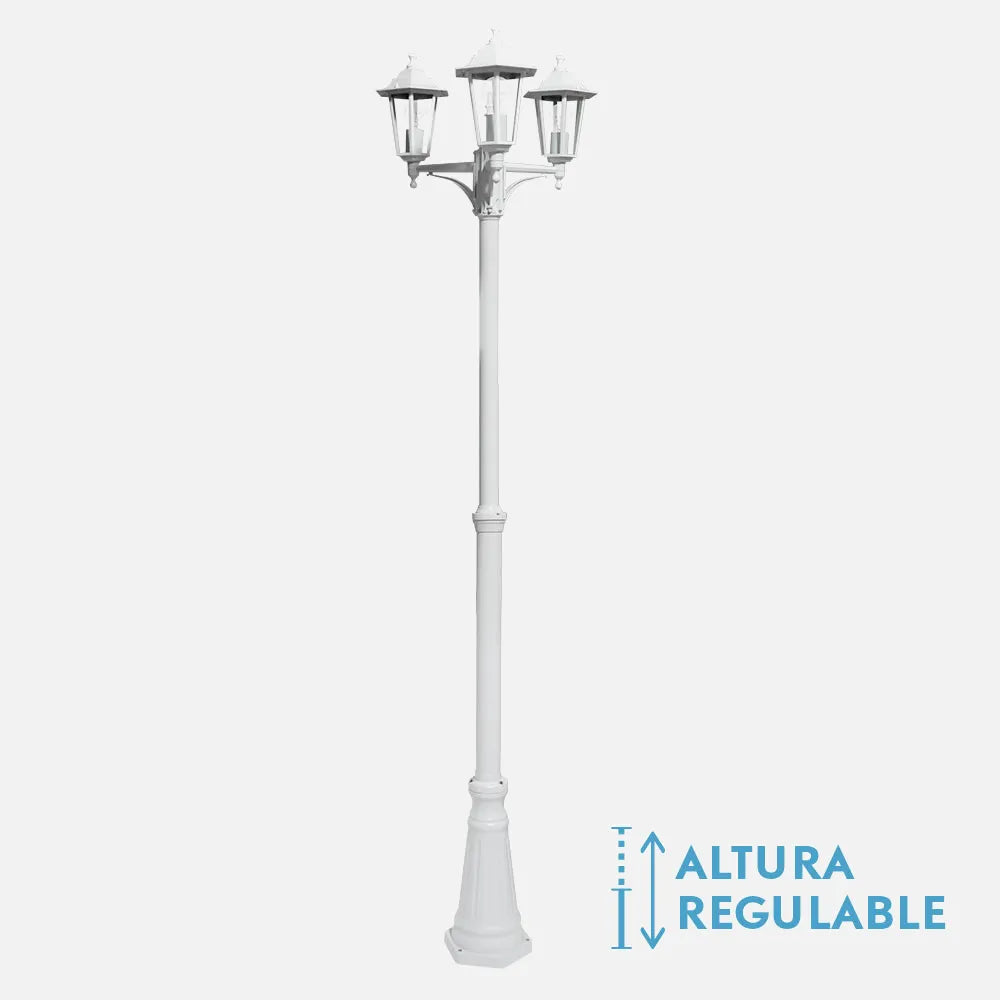 Farola Exterior Aluminio Auriga 3xe27 Blanco Ip44 220x62x62 Cm Regulable En Altura