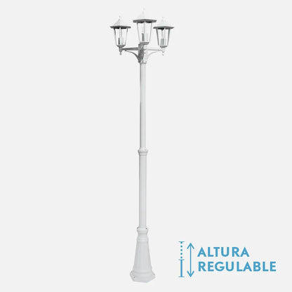 Farola Exterior Aluminio Auriga 3xe27 Blanco Ip44 220x62x62 Cm Regulable En Altura