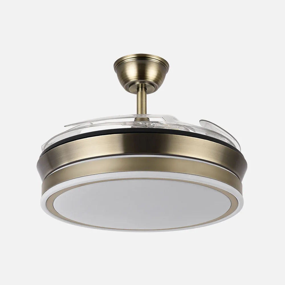 Ventilador de techo retráctil DC Bayomo Cuero 59w 6980lm 91d 4 aspas desplegables 3000-4000-6000k Remoto, Regulable Intensidad, Temporizador, Memoria