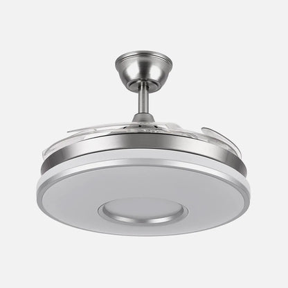Ventilador de techo retráctil Dani 59w 6980lm Níquel 4 Aspas Desplegables 6 Velocidades 106d 3000-4200-6500k Remoto, Regulación de Intensidad, Memoria Y Temporizador