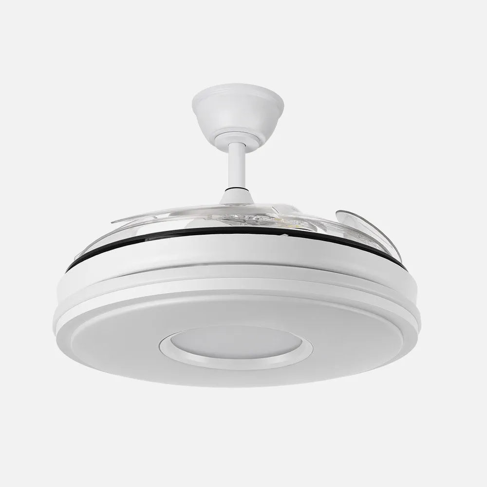 Ventilador de techo retráctil DC Dani 59w 6980lm Blanco 4 aspas 6 velocidades 106d 3000-4200-6500k Remoto+Regulación de Intensidad+memoria+temporizador 24