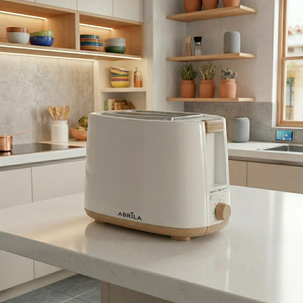 Abrila Tostador Pan Ulla 750w Blanco/haya con 7 niveles de tostado, descongelación, Apagado Automático, 2ranuras, recogemigas, 17x26,5x15cm