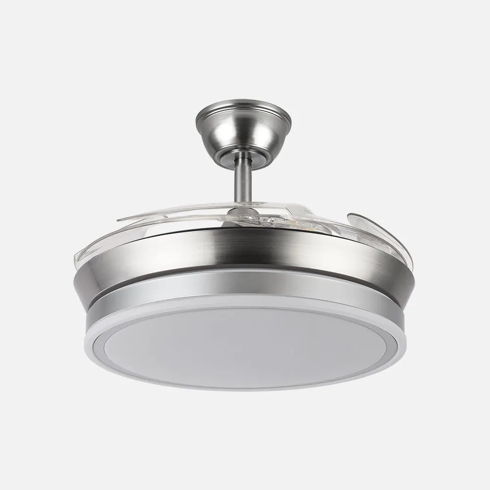 Ventilador de techo retráctil DC Bayomo Níquel 59w 6980lm 91d 4aspas desplegables 3000-4000-6000k Remoto, Regulable Intensidad, Temporizador, Memoria