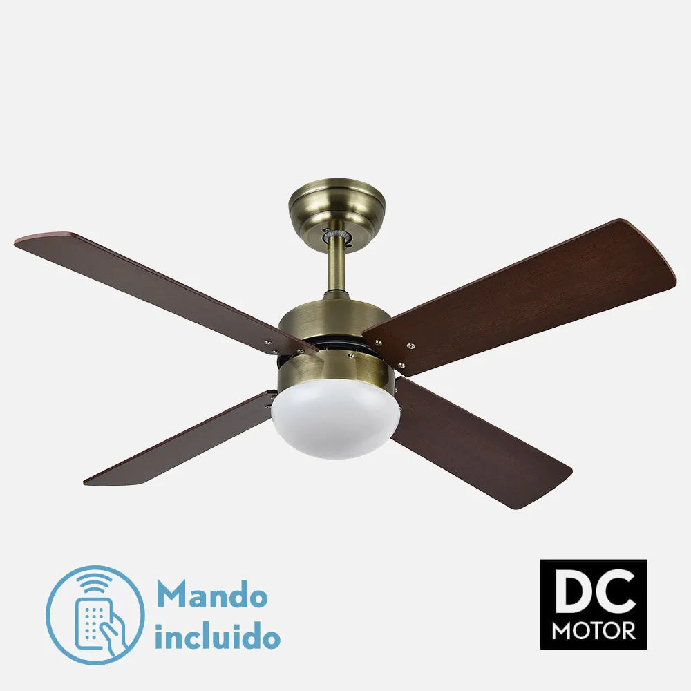 Ventilador de techo DC Sofia 2 bombillas E27 Cuero 4 Aspas Reversibles cerezo/nogal 40x107d Control Remoto Temporizador