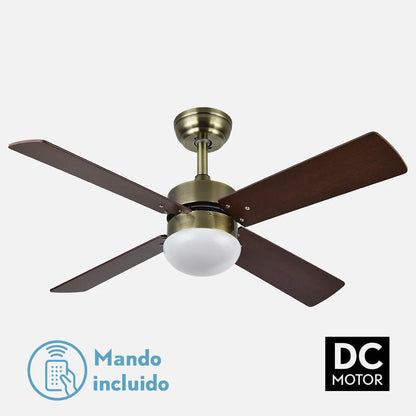Ventilador de techo DC Sofia 2 bombillas E27 Cuero 4 Aspas Reversibles cerezo/nogal 40x107d Control Remoto Temporizador