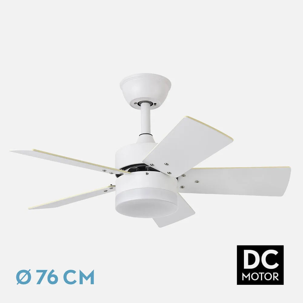 Ventilador de techo Dc Marta 36w Blanco 5 Aspas Reversibles Blanco/haya 41x76 diámetro 3060lm Control Remoto , Memoria Y Temporizador 3000k,4000k,6000k