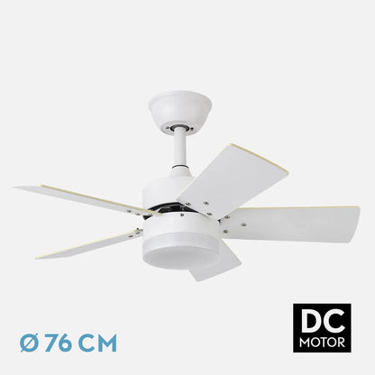 Ventilador de techo Dc Marta 36w Blanco 5 Aspas Reversibles Blanco/haya 41x76 diámetro 3060lm Control Remoto , Memoria Y Temporizador 3000k,4000k,6000k