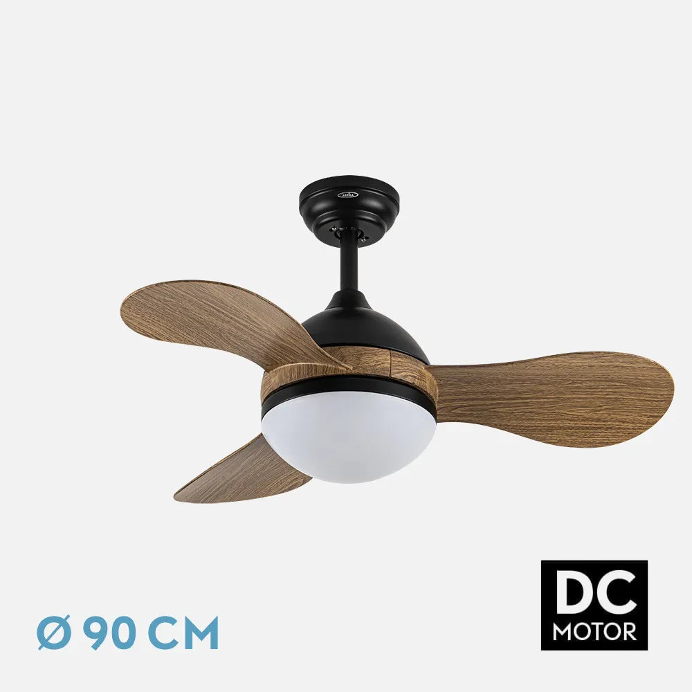 Ventilador de techo DC Solido 24w Negro 3 aspas Madera 91 de diámetro 2640lm 3000k,4000k,6500k Control Remoto + memoria + temporizador