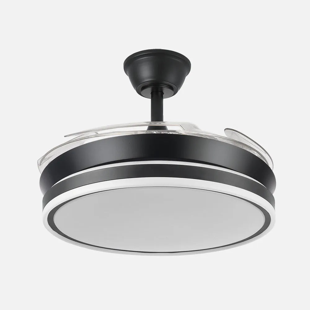 Ventilador de techo retráctil DC Bayomo Negro 59w 6980lm 91d 4 aspas desplegables 3000-4000-6000k Remoto, Regulable Intensidad, Temporizador, Memoria