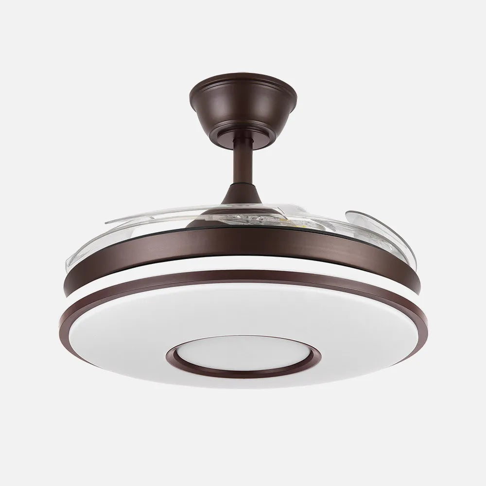 Ventilador de techo retráctil DC Dani 59w 6980lm Marrón 4 Aspas desplegadas 106d 3000-4200-6500k Remoto, Regulación de intensidad, Memoria Y Temporizador