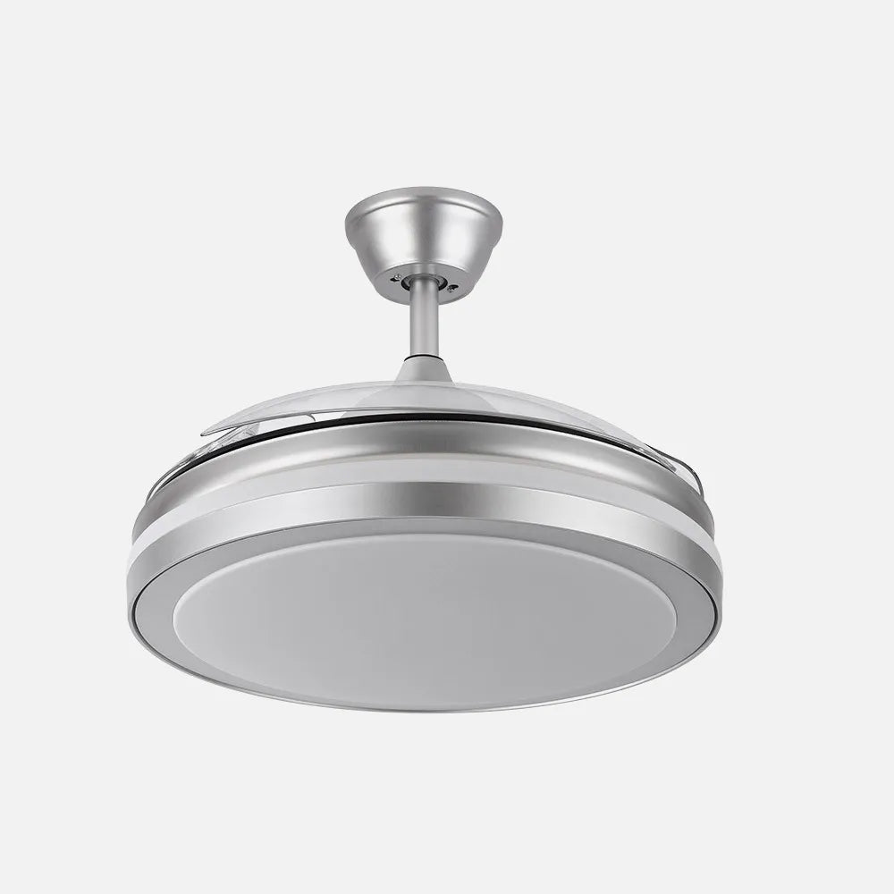 Ventilador de techo retráctil DC Esparta Plus 59w 6980lm Plata 107d 3aspas 3000-4000-6000k Control Remoto+ Temporizador+ Memoria