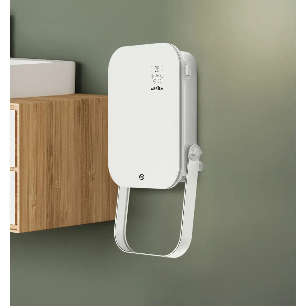 Termoventilador Pared Baño Austria 2000w Blanco 3funciones c/remoto y toallero Display Ip24 50x25x13cm