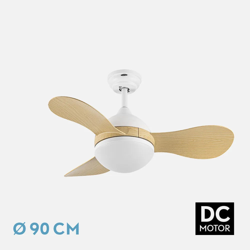 Ventilador de techo DC Solido 24w Blanco 3 aspas Haya 91 de diámetro 2640lm 3000-4000-6500k Control Remoto + memoria + temporizador