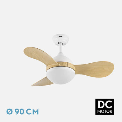 Ventilador de techo DC Solido 24w Blanco 3 aspas Haya 91 de diámetro 2640lm 3000-4000-6500k Control Remoto + memoria + temporizador