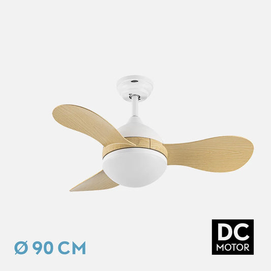 Ventilador de techo DC Solido 24w Blanco 3 aspas Haya 91 de diámetro 2640lm 3000-4000-6500k Control Remoto + memoria + temporizador