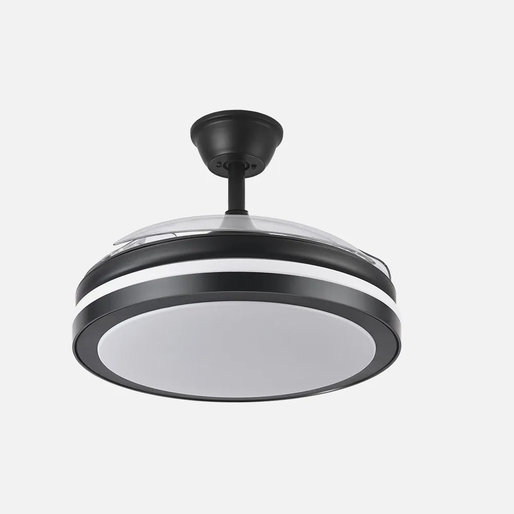 Ventilador de techo retráctil DC Esparta Plus 59w 6980lm Negro 107d 3aspas 3000-4000-6000k Control Remoto+ Temporizador+ Memoria