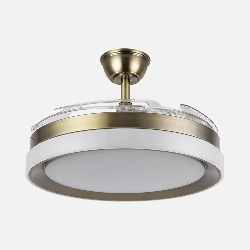 Ventilador de techo retráctil DC Zenit Cuero 59w 4 aspas Desplegables 107d 6980lm 6 velocidades 3000k,4000k,6000k, Remoto + regulación de intensidad + temporizador + memoria