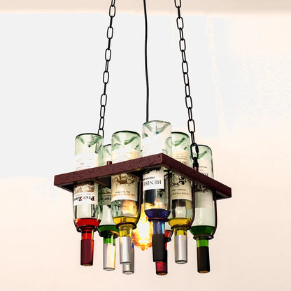 Lámpara Colgante Bodega 1xe27 Marrón Rústica 8 Botellas