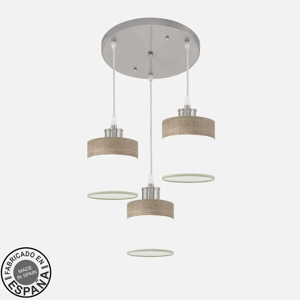 Lámpara de techo Plafón Cloe 3xe27 Níquel/blanca-madera Gris Regulable x42x42 cm