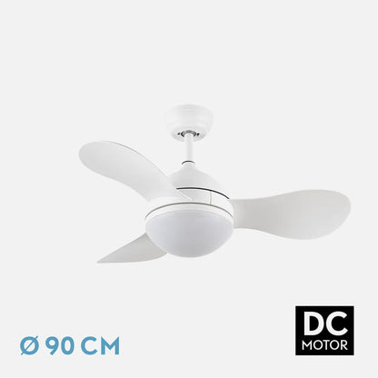Ventilador de techo DC Solido 24w Blanco 3 aspas 91 de diámetro 2640lm 3000k,4000k,6500k Control Remoto + memoria + temporizador