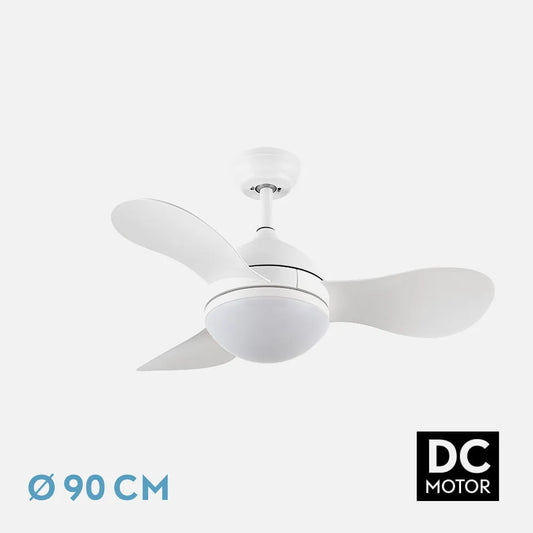 Ventilador de techo DC Solido 24w Blanco 3 aspas 91 de diámetro 2640lm 3000k,4000k,6500k Control Remoto + memoria + temporizador