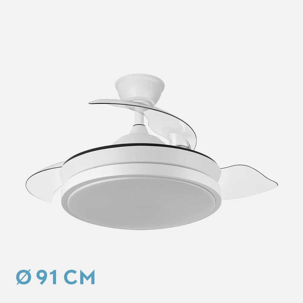 Ventilador retráctil DC Escorpion Mini 59w Blanc 3 aspas Regulación de Intensidad 91d 6980lm Remoto+temporizador+memoria 3000-4000-6000k