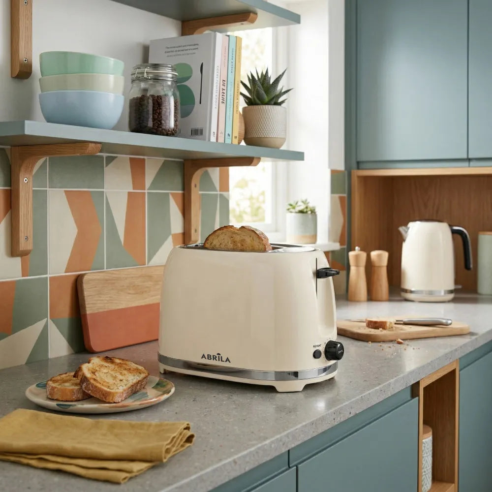 Abrila Tostador de Pan Tambre 850w Beis con 7niveles de tostado, función descongelación, Apagado Automático, 2ranuras, recogemigas, 19x28x17cm