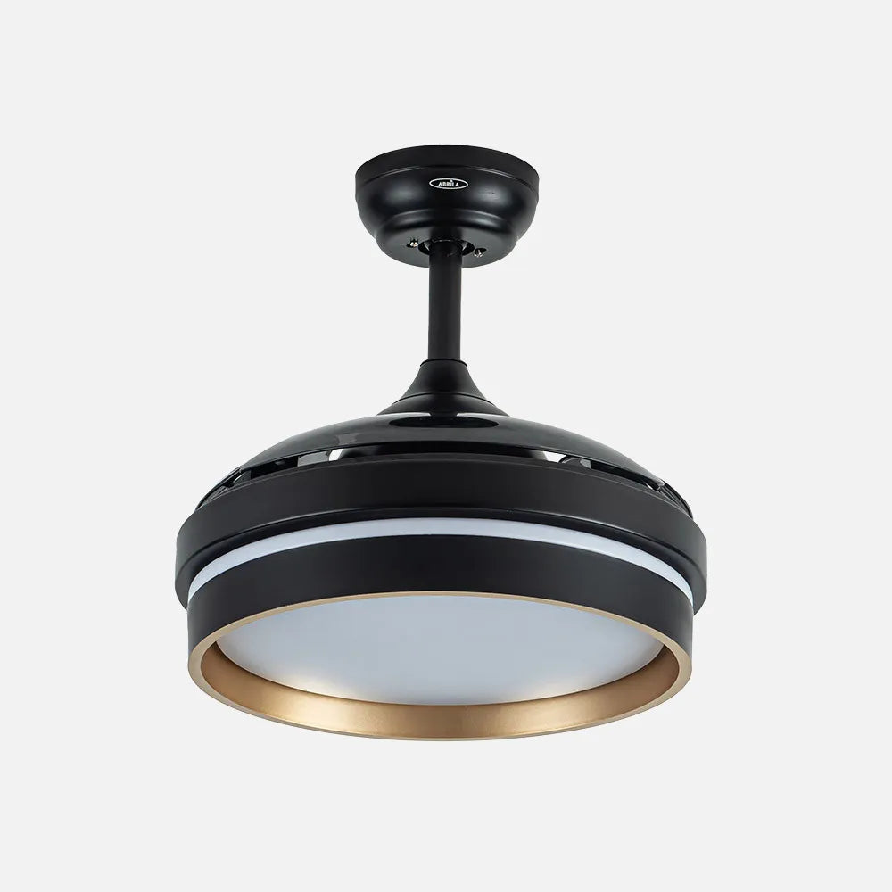 Ventilador de techo retráctil DC Nalon 48w Negro/oro 3 aspas 91d 4800lm 6 velocidades 3000k,4500k,6000k Control Remoto+memoria+temporizador
