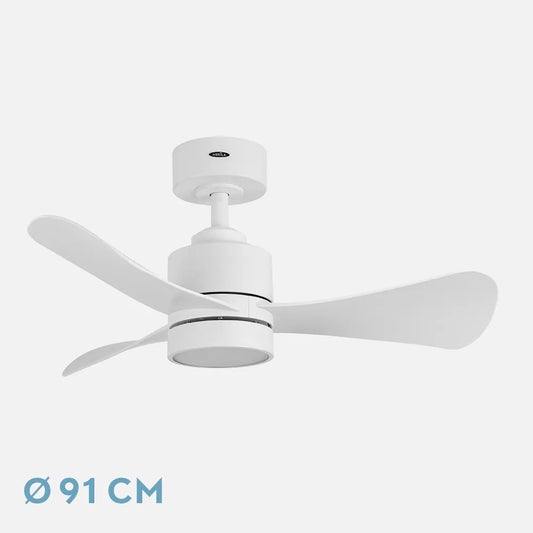 Ventilador de techo DC Zepelin 18w 1900lm Blanco 3 aspas 91 de diámetro 3000-4000-6500K Remoto, memoria Y Temporizador