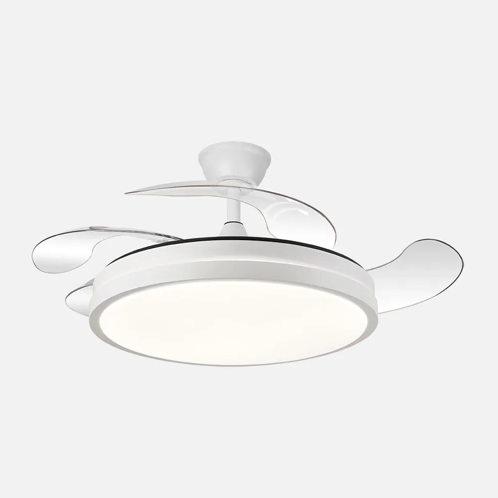 Ventilador retráctil DC Escorpion 59w Blanco 4 aspas desplegables 107d Regulación de intensidad 6980lm 3000-4000-6000k Remoto+ Temporizador+ Memoria
