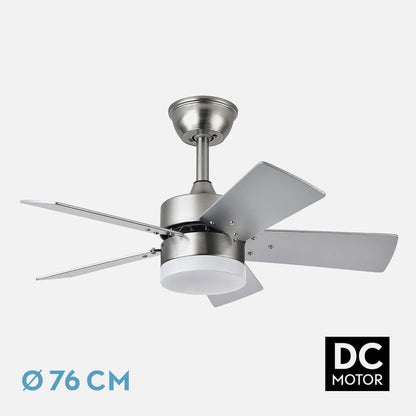 Ventilador de techo Dc Marta 36w Níquel 5 Aspas Reversibles Haya/plata 41x76 diámetro 3060lm Control Remoto, Memoria Y Temporizador 3000k,4000k,6000k