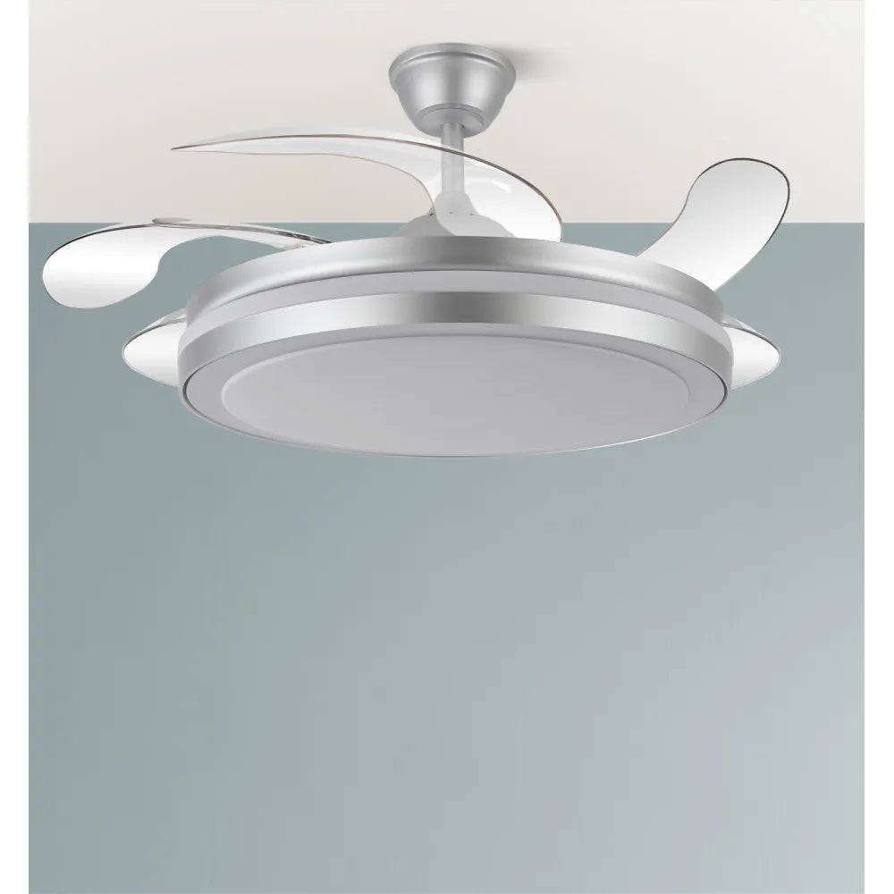 Ventilador de techo retráctil DC Esparta Maxi 80w 10255lm Plata 132d 5 aspas 3000-4000-6000k Control Remoto+temporizador+memoria