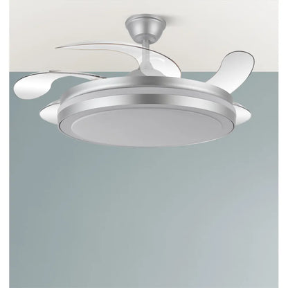 Ventilador de techo retráctil DC Esparta Maxi 80w 10255lm Plata 132d 5 aspas 3000-4000-6000k Control Remoto+temporizador+memoria
