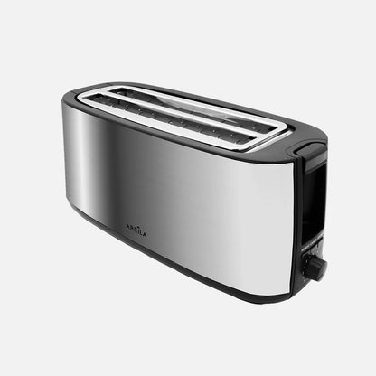 Abrila Tostador Pan Muga 1400w Negro/plata con 7 niveles de tostado. descongelación, Apagado automático, 2 ranuras, recogemigas 17x38x14,5cm