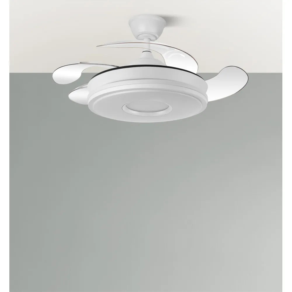 Ventilador retráctil DC Dani 59w 6980lm Blanco 4 aspas 6velocidades 91d 3000-4000-6000k Remoto+regulación de intensidad+memoria+temporizador