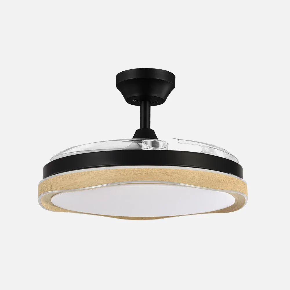 Ventilador de techo retráctil DC Blondi Negro/madera 72w 3 aspas 107d 7200lm 6 velocidades 3000k,4500k,6000k Remoto + temporizador + memoria