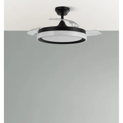 Ventilador de techo retráctil DC Zenit Negro 72w 3 aspas Desplegables 107d 7200lm 6 velocidades 3000k,4500k,6000k, Control Remoto+temporizador+memoria