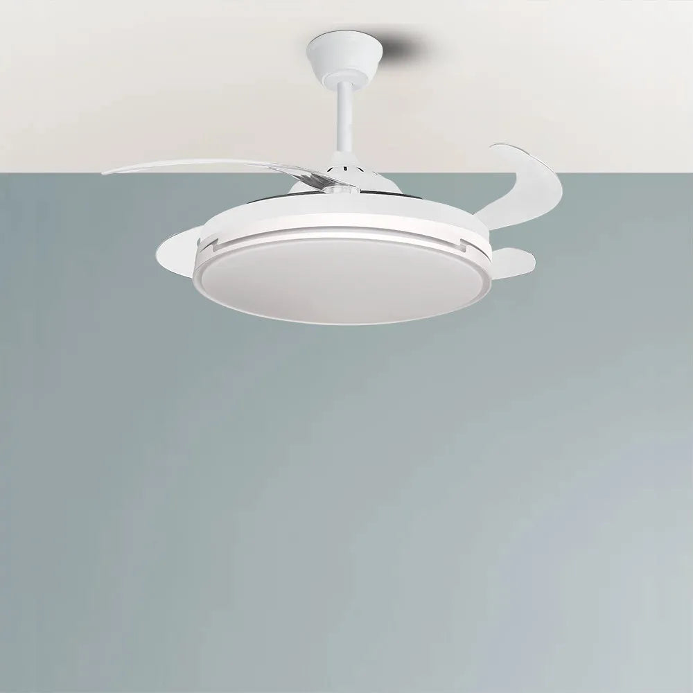 Ventilador DC Papiro 59w Blanco 4 aspas 107d 5900lm Regulación de intensidad 3000k,4000k,6000k Remoto+ Memoria+ Temporizador