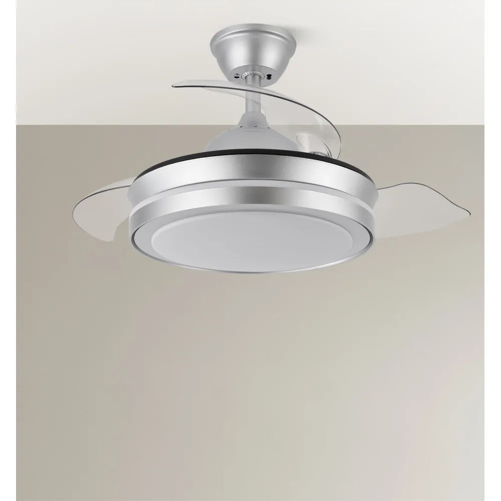 Ventilador de techo retráctil DC Esparta Mini Plata 59w 6980lm 91d 3aspas 3000-4000-6000k Remoto+temporizador+memoria
