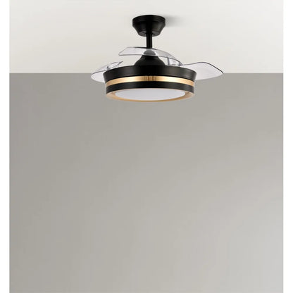 Ventilador de techo retráctil DC Viper Negro/oro 48w 3 aspas 91d 4800lm 6 velocidades 3000k,4500k,6000k, Control Remot0 + temporizador + memoria