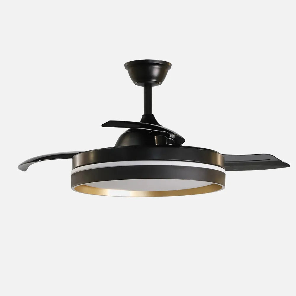 Ventilador de techo retráctil DC Mandarín Negro/oro 72w 3 aspas 108d Regulación de intensidad 7200lm 3000-4000-6500k Control Remoto + memoria + temporizador