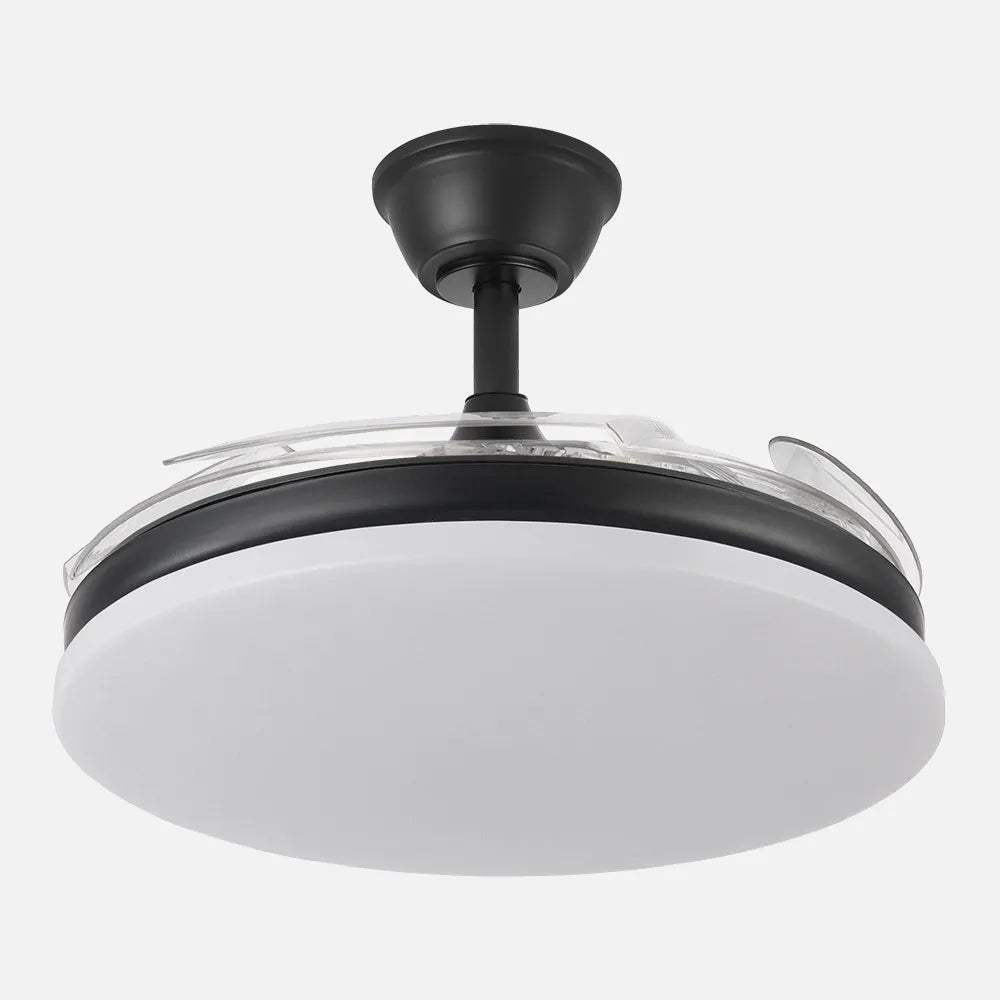 Ventilador retráctil DC Tridente 59w Negro 4aspas 107d 6980lm Regulación deintensidad Remoto+temporizador+memoria 3000-4000-6000k