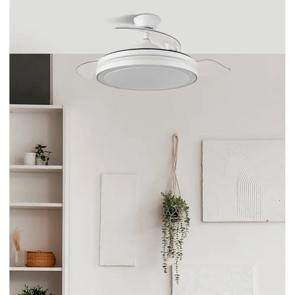Ventilador de techo retráctil DC Esparta Maxi 80w 10255lm Blanco 132d 5 aspas 3000-4000-6000k Control Remoto+temporizador+memoria
