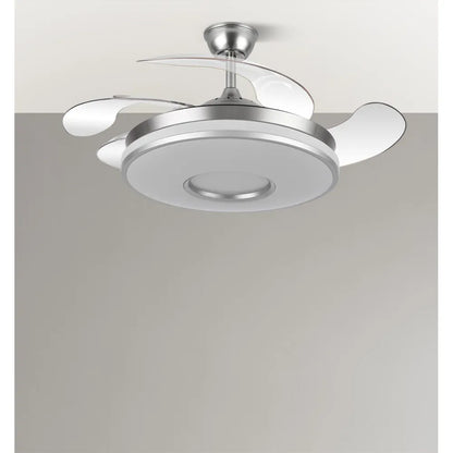 Ventilador de techo retráctil Dani 59w 6980lm Níquel 4 Aspas Desplegables 6 Velocidades 106d 3000-4200-6500k Remoto, Regulación de Intensidad, Memoria Y Temporizador