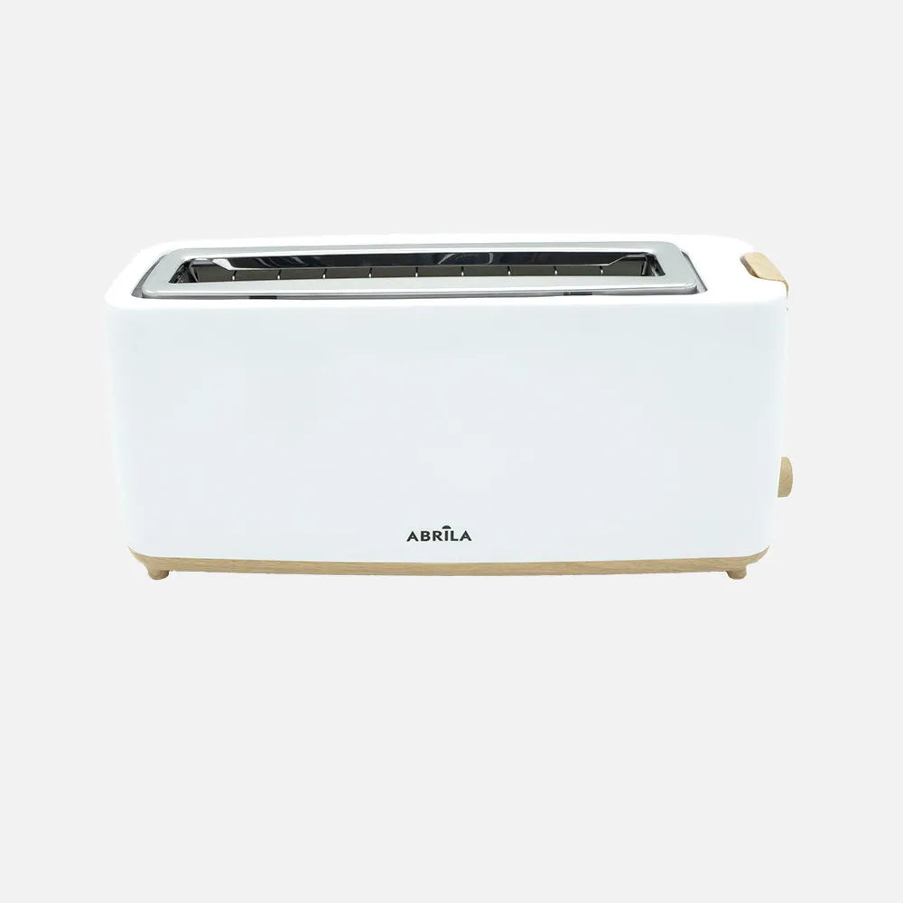 Abrila Tostador de Pan Yeltes 900w Blanco/haya, con 7 niveles de tostado, descongelación, apagado Automático, 1 ranura, recogemigas. 17x38x11,5cm