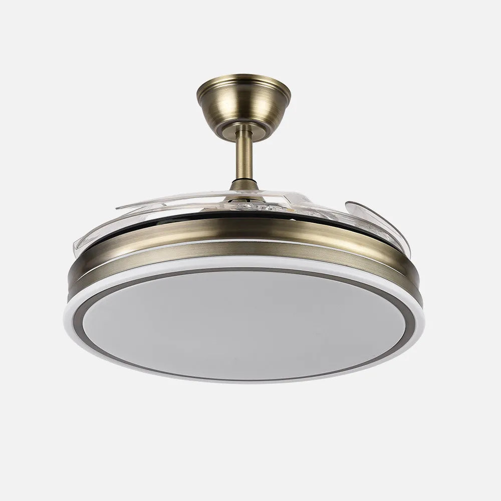 Ventilador de techo retráctil Bayomo 59w 6980lm Cuero 4 Aspas Desplegables 34,5/42x50/107d. 3 Colores DC. remoto + Regulación de Intensidad