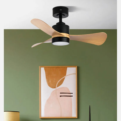 Ventilador de techo DC Zepelin 18w 1900lm Negro/madera Clara 3 aspas 91 de diámetro 3000-4000-6500K Control Remoto, memoria Y Temporizador